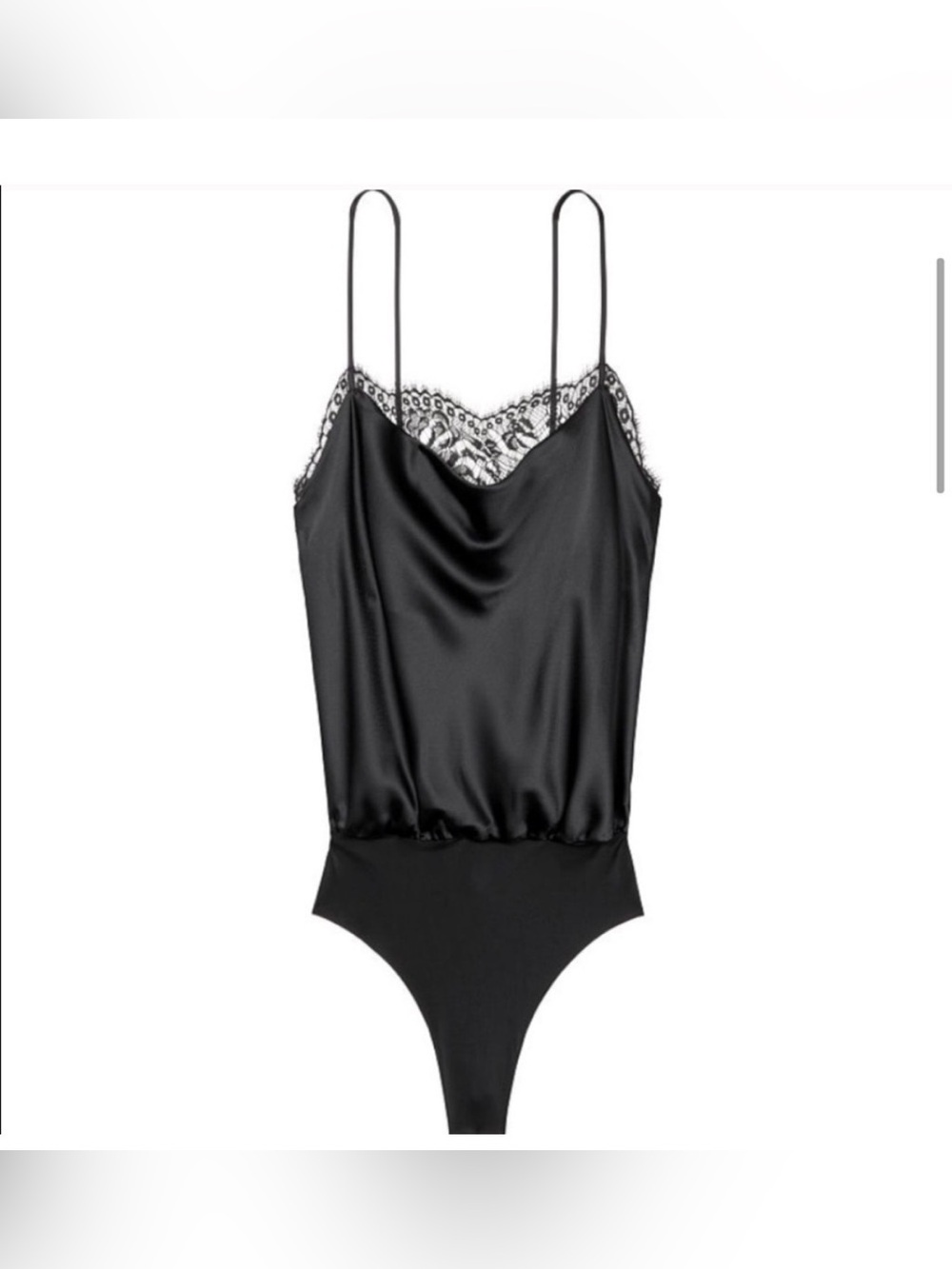 Victoria's Secret Black Satin Lace-Trim Bodysuit